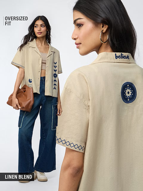 Cotton Linen Believe Women Boyfriend Shirts