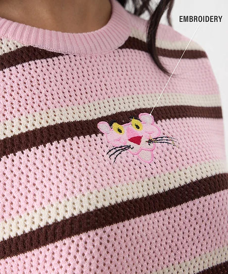 Open Knit T-Shirt Pink Panther Women Relaxed Fit