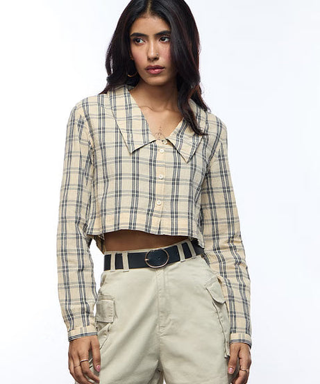 Textured  Birch Women Cropped Shirts