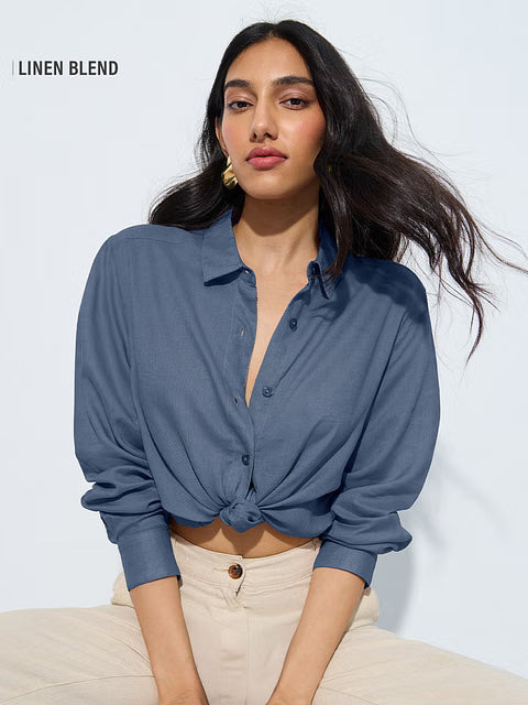 Lyocell Linen Indigo Haze Women Shirts