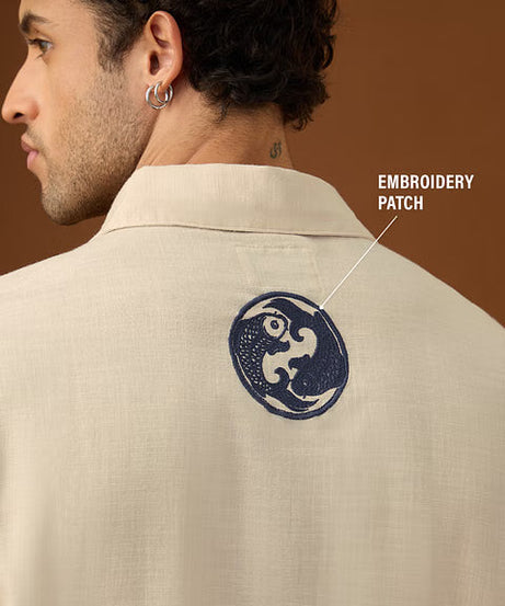 Embroidered Harmony Fish Men Relaxed Shirts