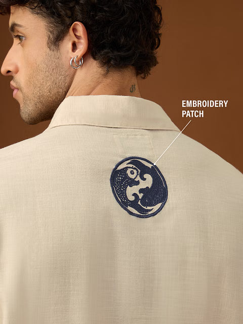 Embroidered Harmony Fish Men Relaxed Shirts