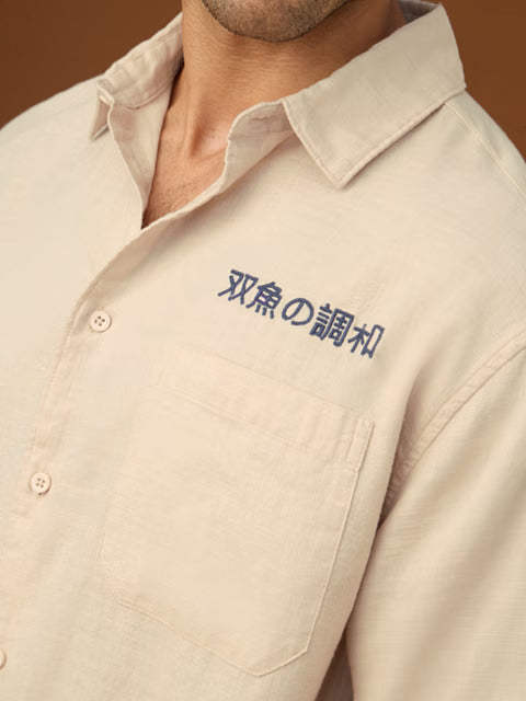 Embroidered Harmony Fish Men Relaxed Shirts