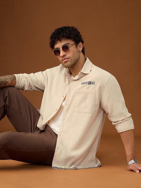 Embroidered Harmony Fish Men Relaxed Shirts
