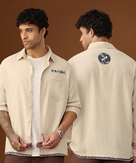 Embroidered Harmony Fish Men Relaxed Shirts