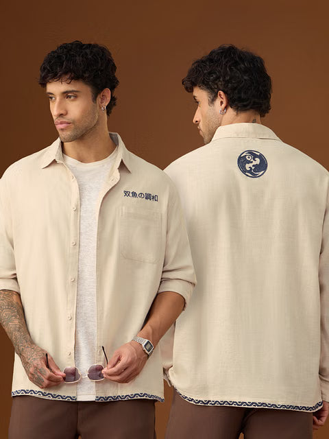 Embroidered Harmony Fish Men Relaxed Shirts