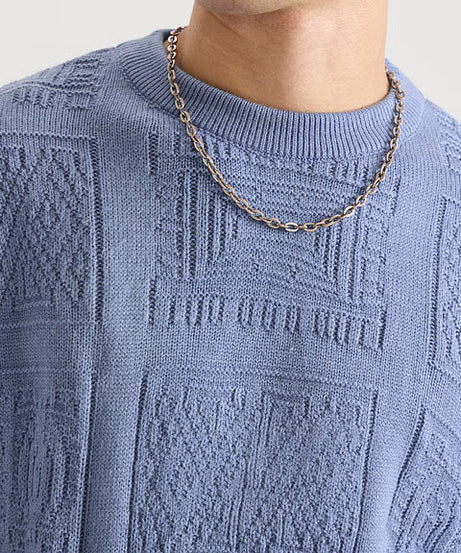 Jacquard Knit Indie Azure Oversized Pullovers