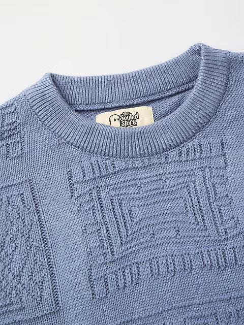 Jacquard Knit Indie Azure Oversized Pullovers