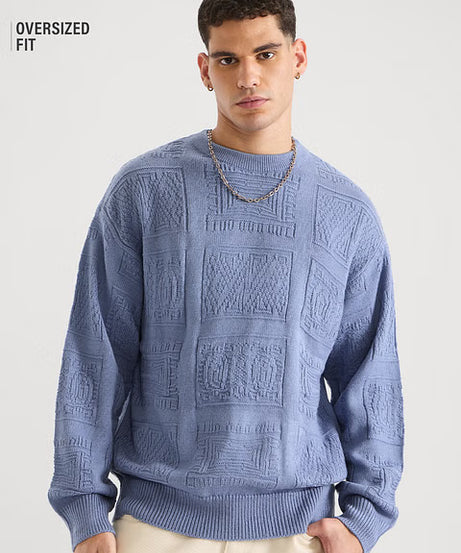 Jacquard Knit Indie Azure Oversized Pullovers