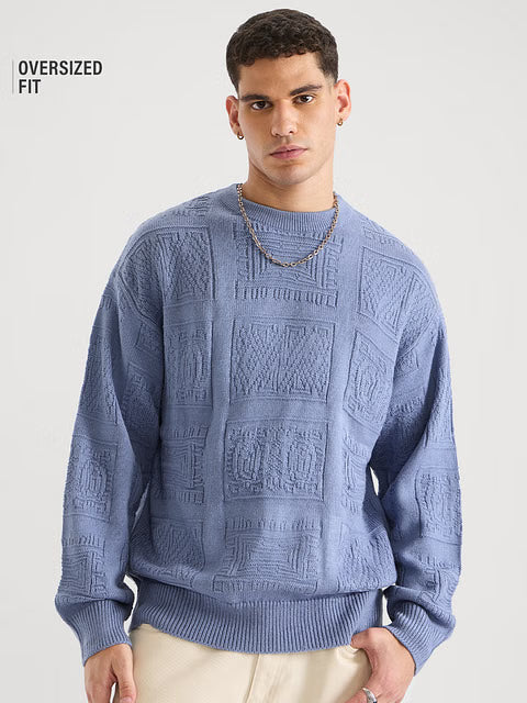 Jacquard Knit Indie Azure Oversized Pullovers