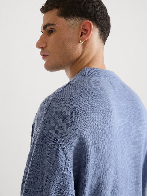 Jacquard Knit Indie Azure Oversized Pullovers