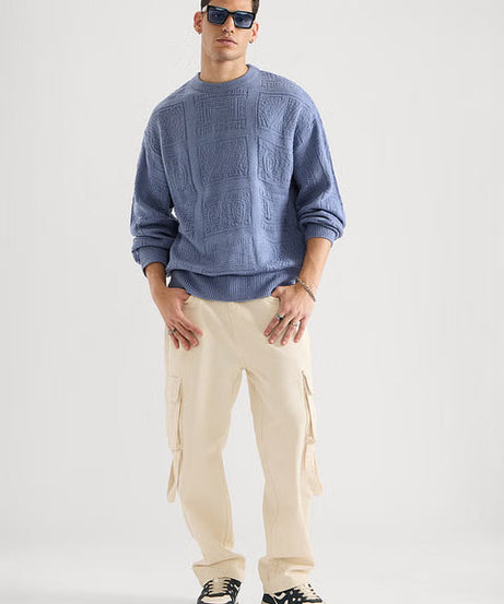 Jacquard Knit Indie Azure Oversized Pullovers