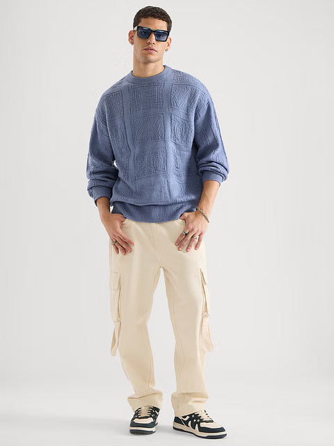 Jacquard Knit Indie Azure Oversized Pullovers