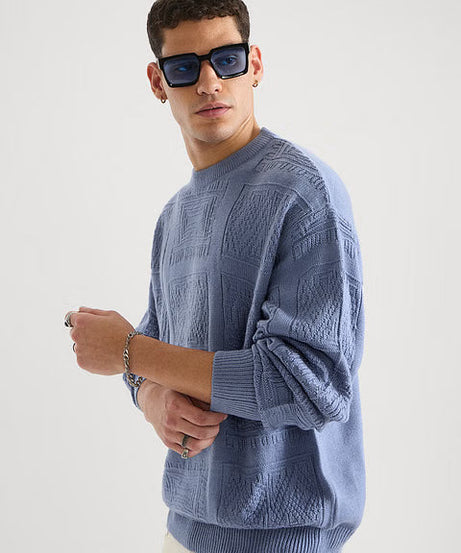 Jacquard Knit Indie Azure Oversized Pullovers