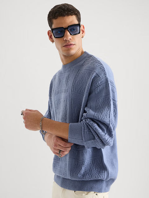 Jacquard Knit Indie Azure Oversized Pullovers