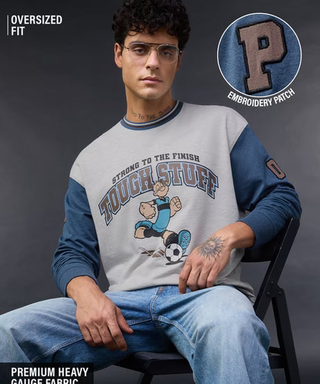 Popeye Strong To The Finish Oversized Full Sleeve T-Shirts