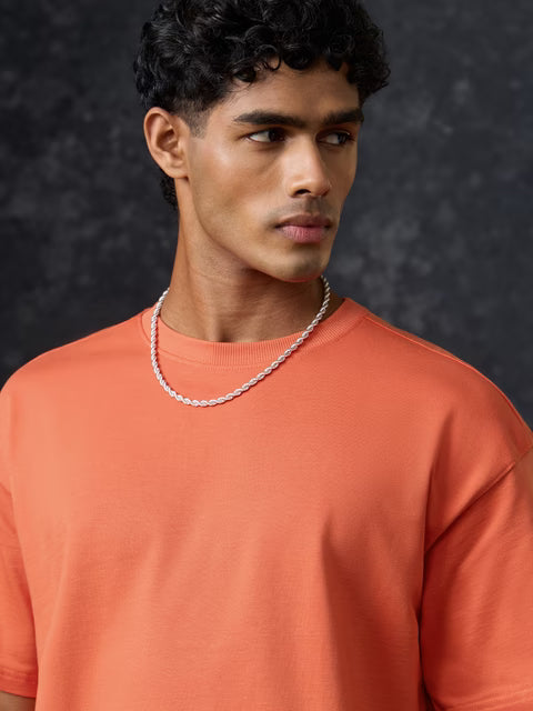 Solids Sunset Orange Oversized T-Shirts