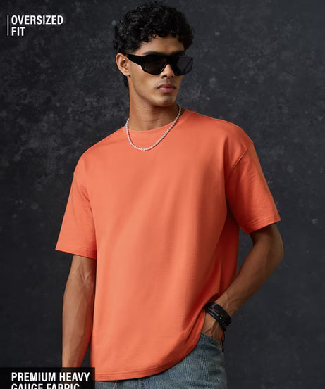 Solids Sunset Orange Oversized T-Shirts