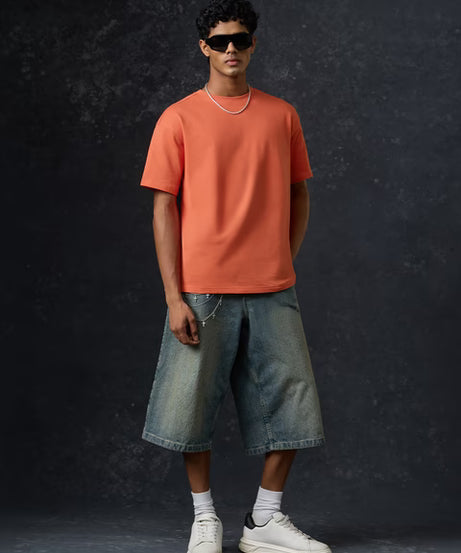 Solids Sunset Orange Oversized T-Shirts