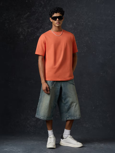 Solids Sunset Orange Oversized T-Shirts
