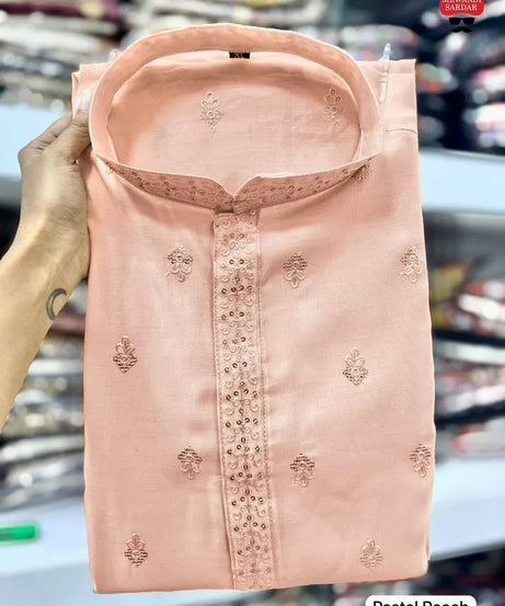 Premium Silk Indian Festival Beautiful Full Stitched Men's Kurta Pajama Set