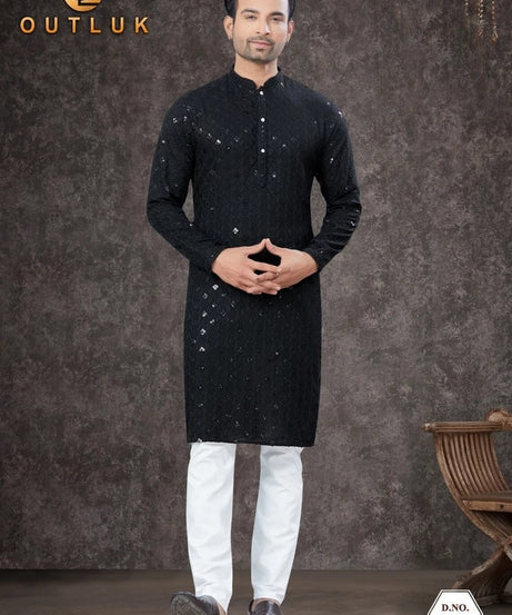 Traditional Wear Rayon Sifly Lakhnawi Kurta Pajama Set For Men's