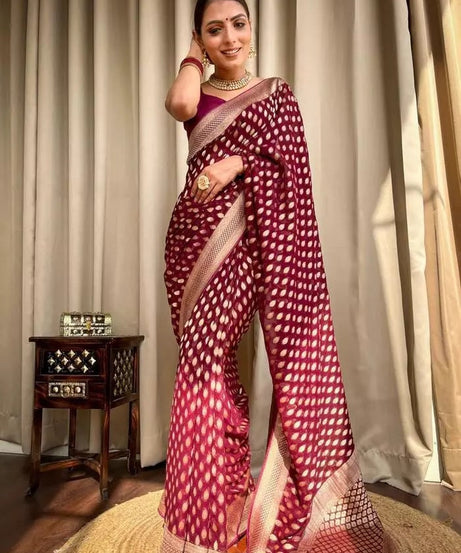 Banarasi Soft Silk Yellow Sari & Blouse