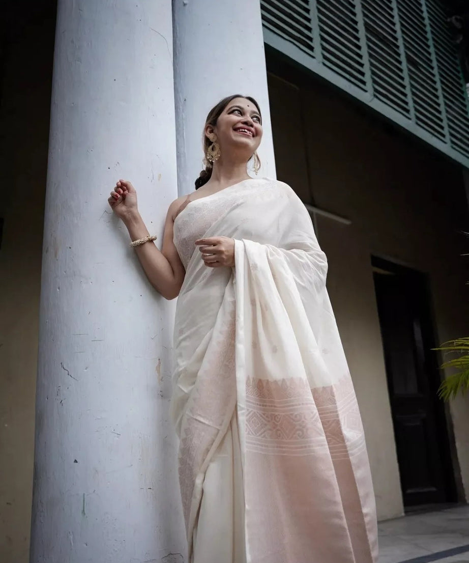 Women's Classic Indian Banarasi Soft Silk Saree With Blouse