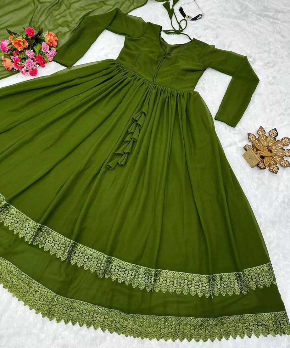 Designer Faux Georgette Long Anarkali Gown & Dupatta