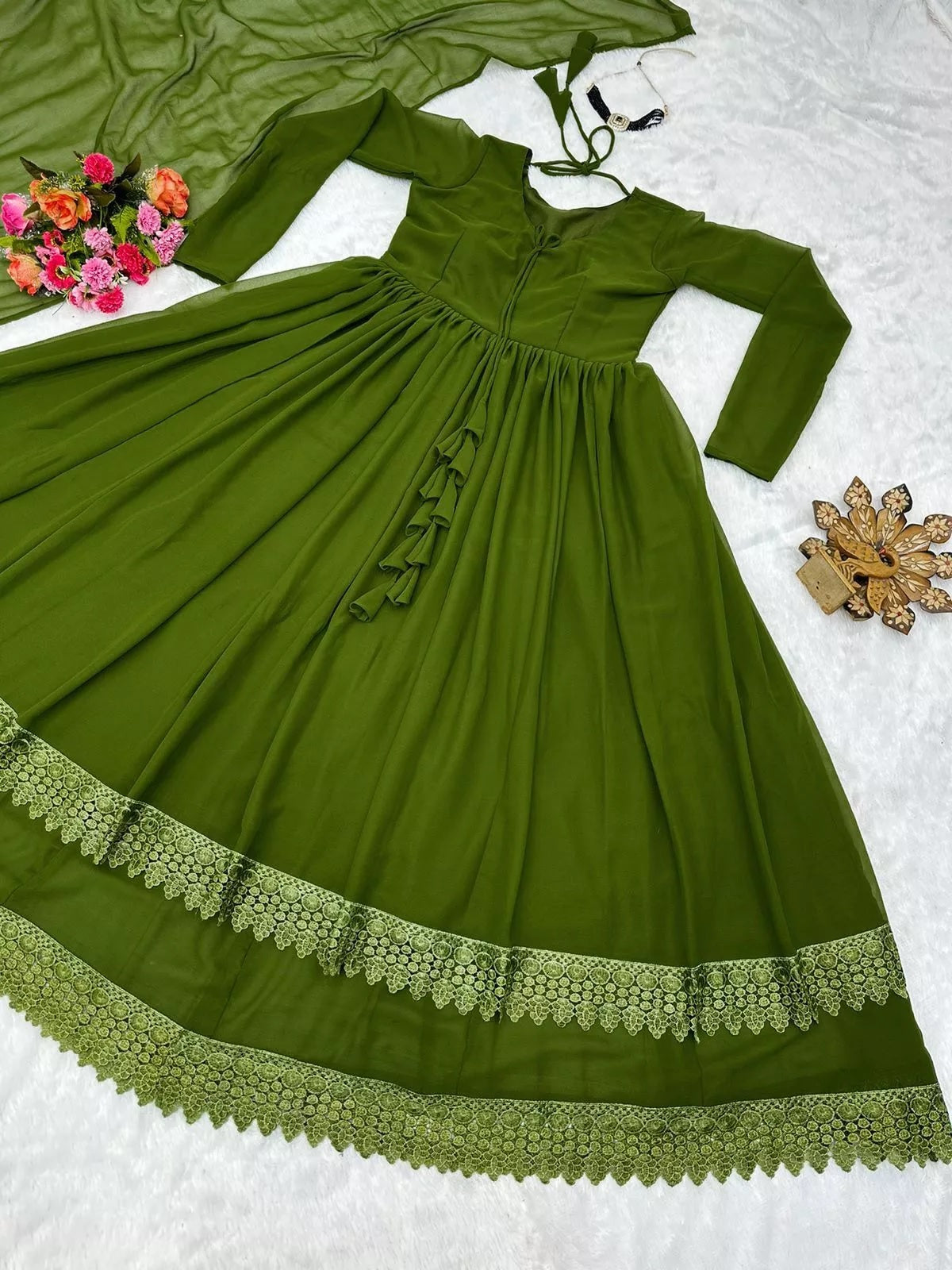 Designer Faux Georgette Long Anarkali Gown & Dupatta