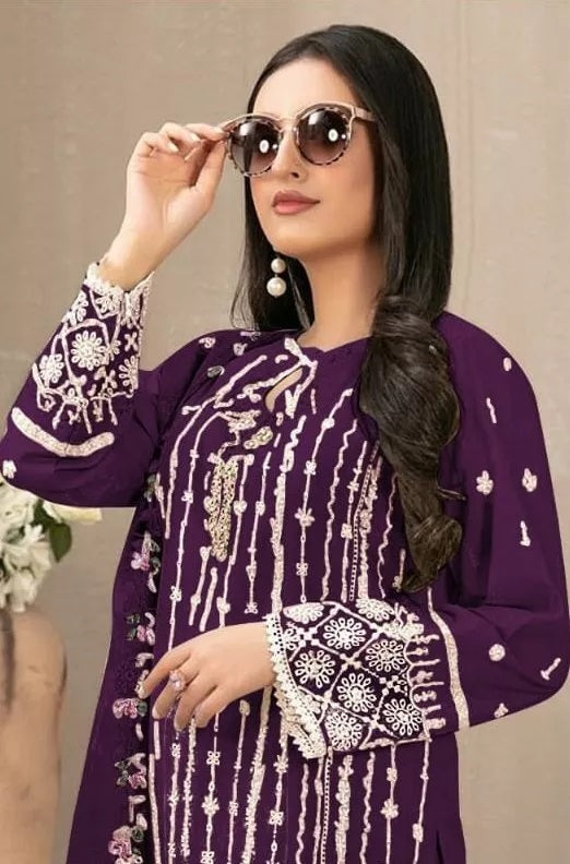 Georgette With Embroidery Sequence Work Top Bottom Dupatta