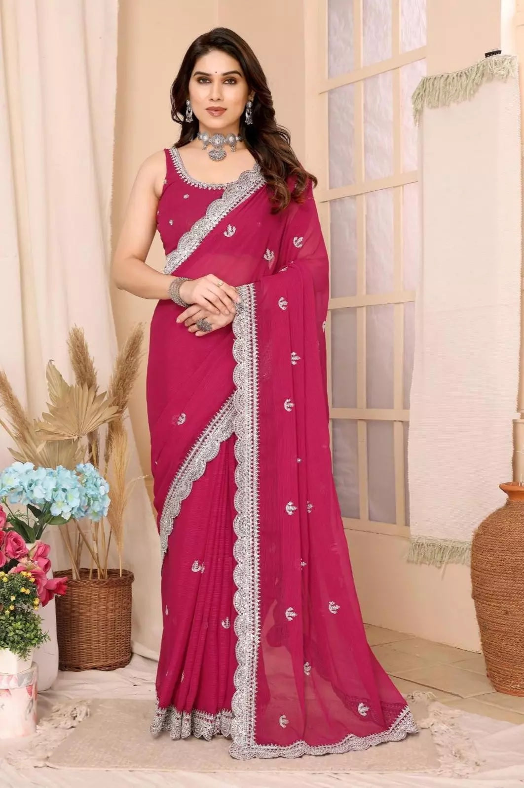 Traditional Party Zomato Chiffon Silk Saree, Wedding Bollywood Sari & Blouse