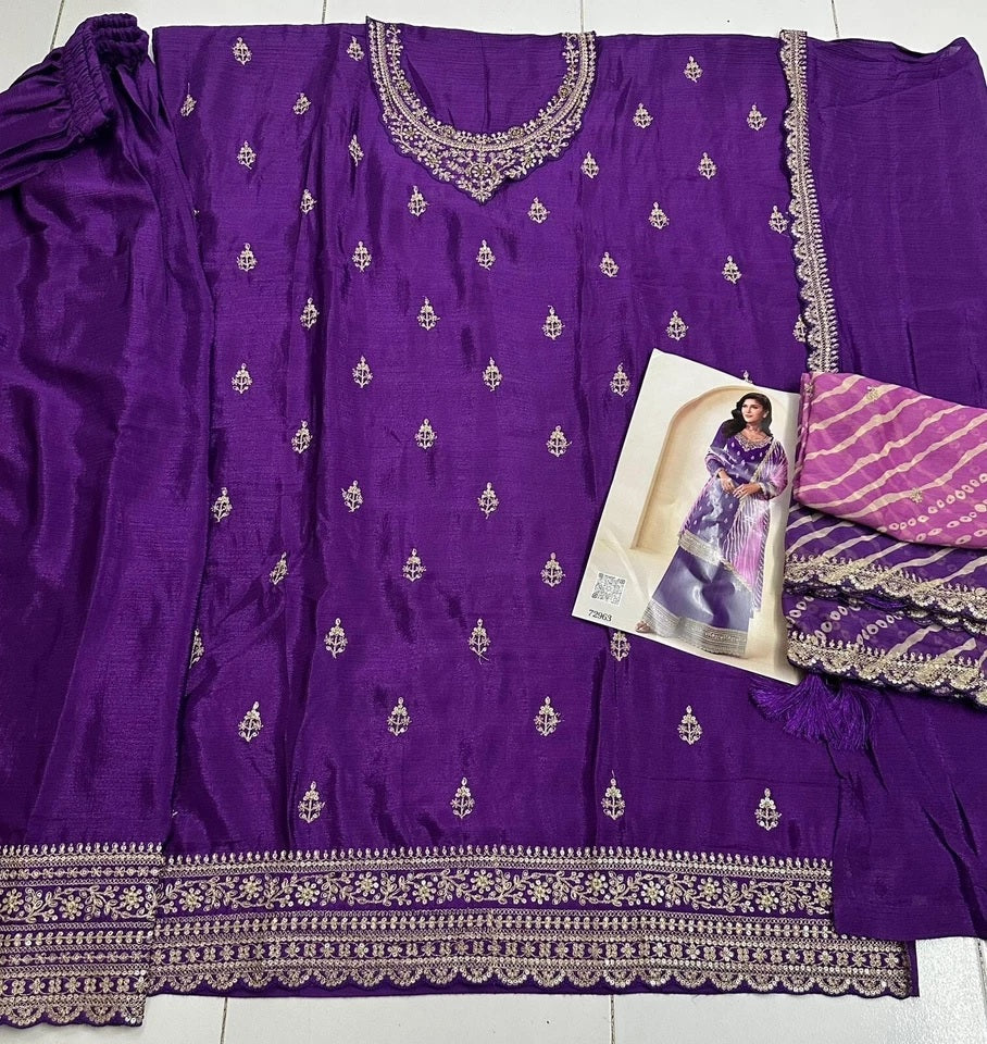 Traditional Designer Heavy Chinon , Wedding Wear Top Bottom, Dupatta