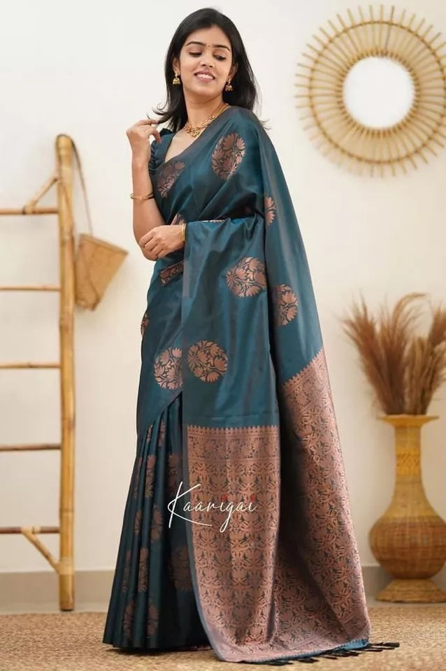 Soft Lichi Silk Rich Pallu Jacquard Work Saree With Blouse