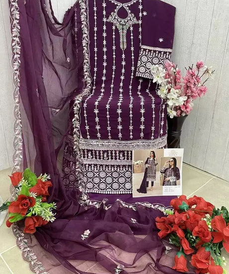 Georgette With Embroidery Sequence Work Top Bottom Dupatta