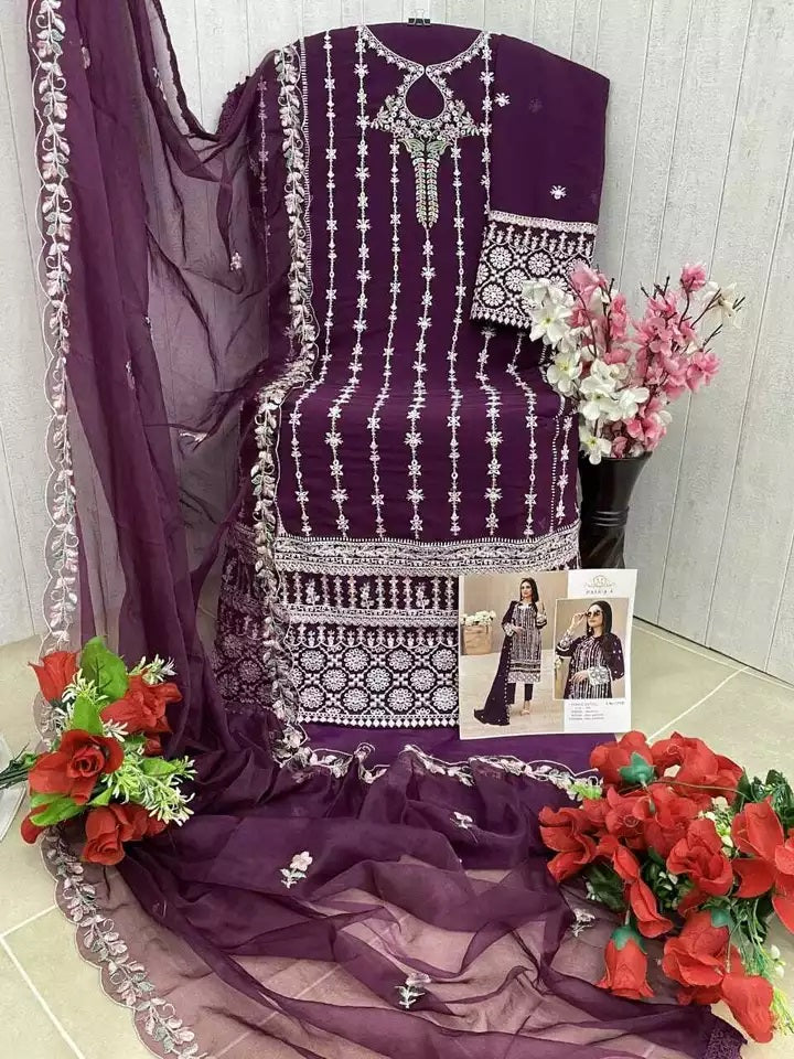 Georgette With Embroidery Sequence Work Top Bottom Dupatta