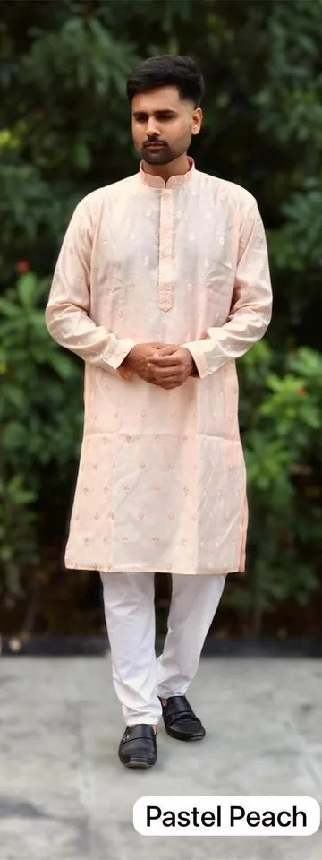 Premium Silk Indian Festival Beautiful Full Stitched Men's Kurta Pajama Set