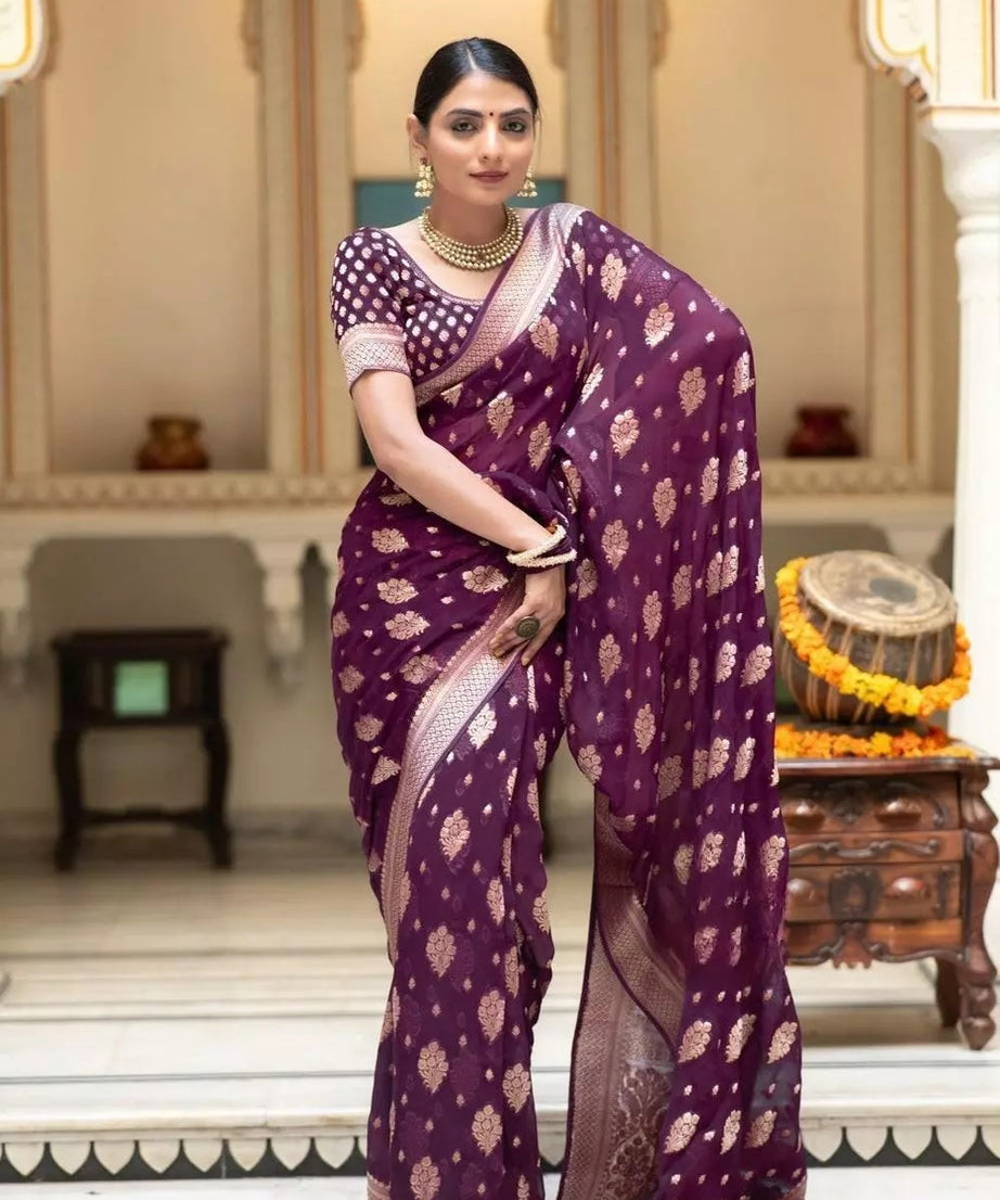 Women's Banarasi Soft Silk Saree With Blouse