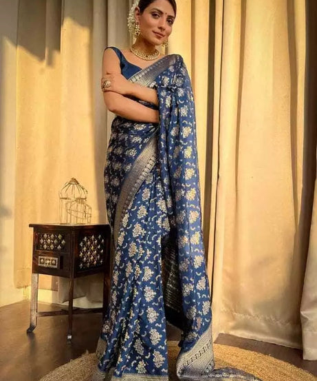 Women's Designer Banarasi Soft Silk Sari With Blouse