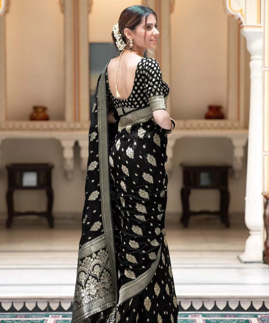 Women's Traditional Banarasi Soft Silk Saree & Blouse