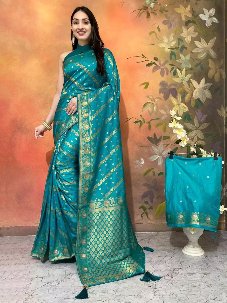 Ethnic Party Wear Indian Dola Silk Saree & Blouse