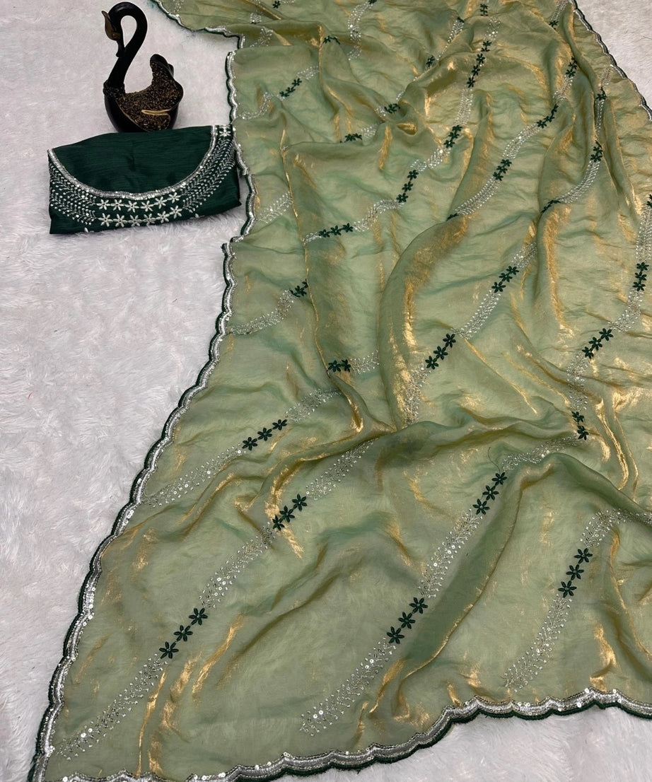 Soft Space Silk Beautiful Designer Light Color's Sari With Blouse