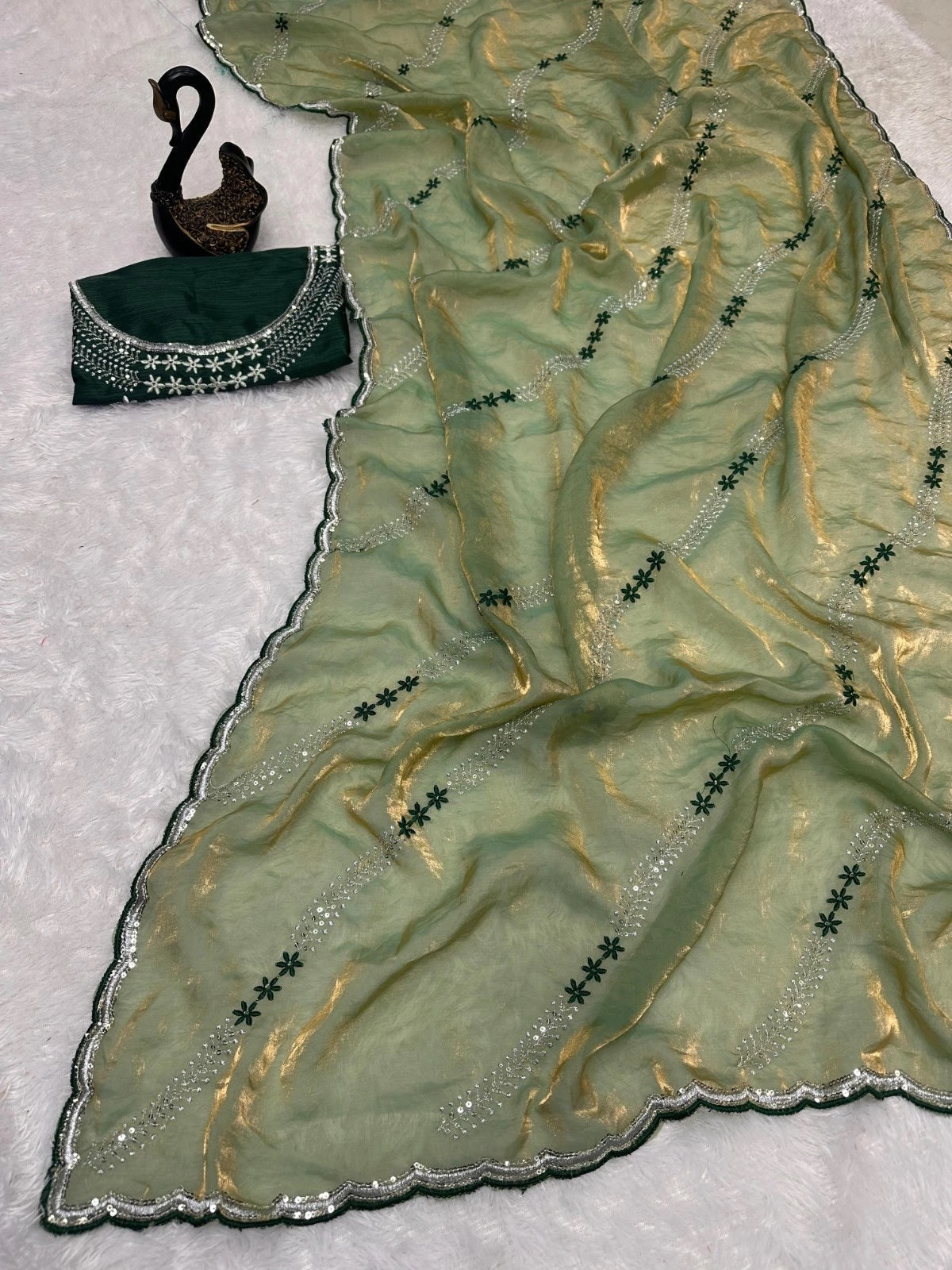 Soft Space Silk Beautiful Designer Light Color's Sari With Blouse