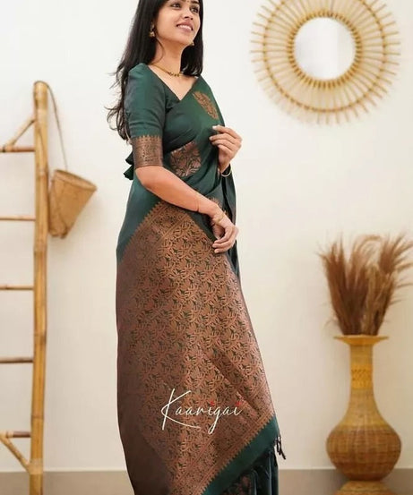 Soft Lichi Silk Rich Pallu Jacquard Work Saree With Blouse