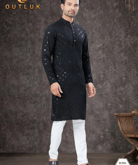 Traditional Wear Rayon Sifly Lakhnawi Kurta Pajama Set For Men's