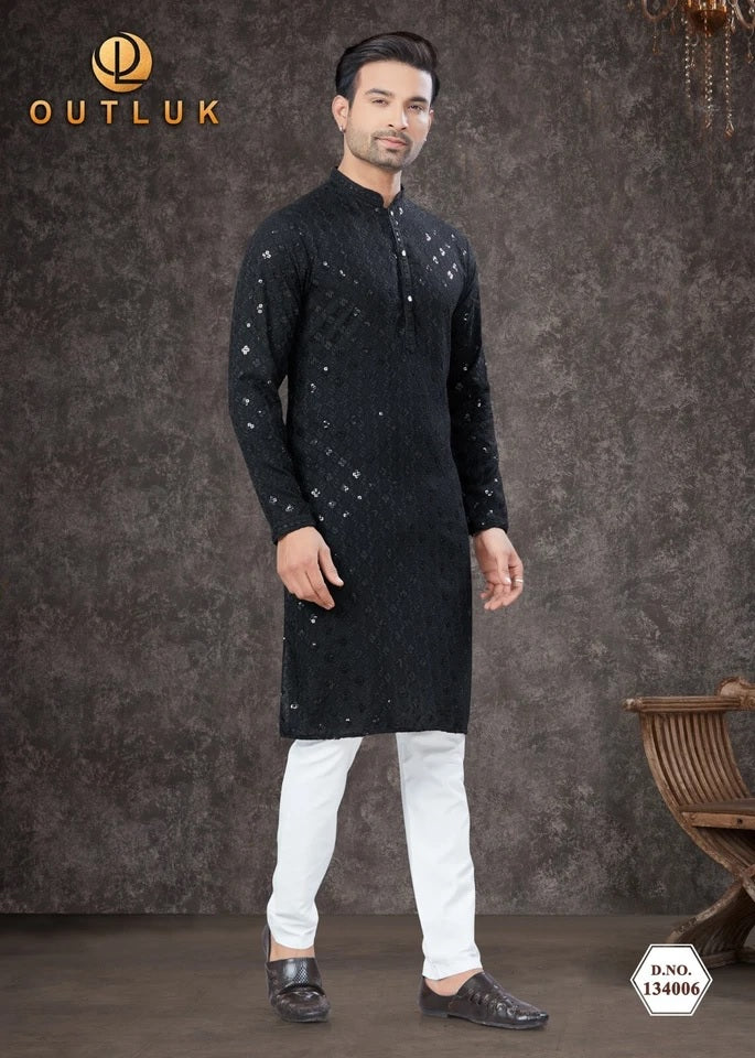 Traditional Wear Rayon Sifly Lakhnawi Kurta Pajama Set For Men's