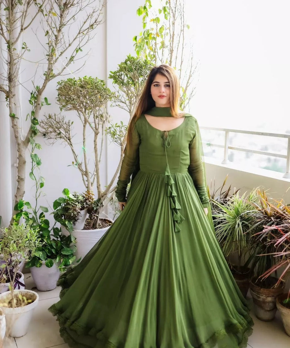 Designer Faux Georgette Long Anarkali Gown & Dupatta