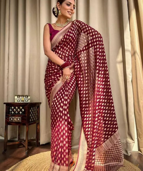 Banarasi Soft Silk Yellow Sari & Blouse