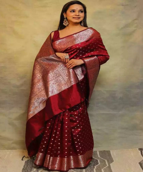 Pure Banarasi Silk Saree with Rich Pallu and Blouse Piece