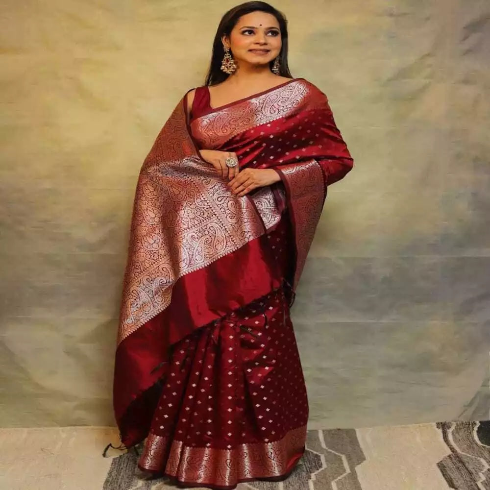Pure Banarasi Silk Saree with Rich Pallu and Blouse Piece